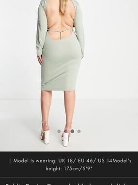 ASOS Curve Sage Green Long Sleeve Backless Bodycon Dress